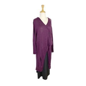 e Frequence 1 OS Purple Cardigan Sweater Art To Wear Lagenlook Boho Feathers